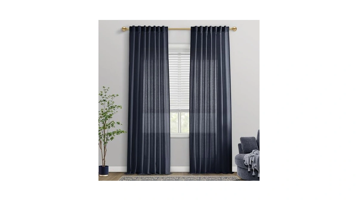 Panelsburg Navy Blue Nautical Semi Sheer Curtains, Coastal Style Linen