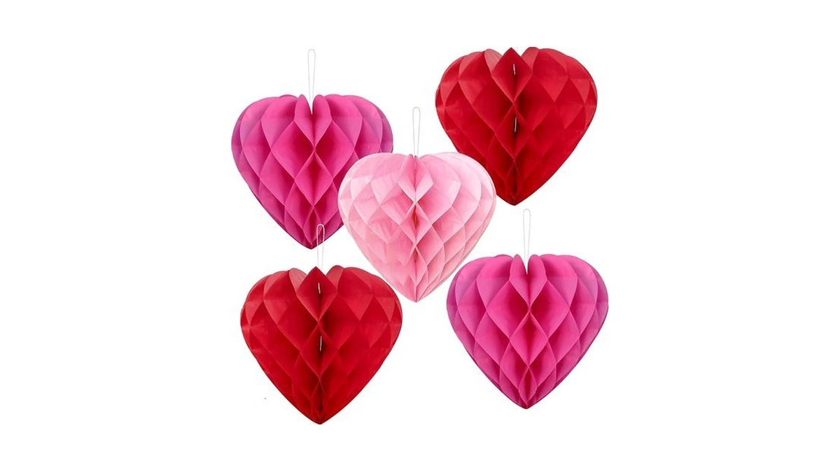 Pheila 5 Pcs 12 Inch Heart Honeycomb Party Decorations Heart