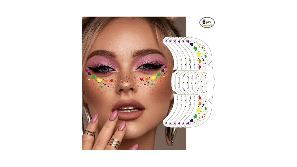 Glitter Freckles Rainbow Pride, 6-pack Face Tattoo Sparkle Heart Freckles