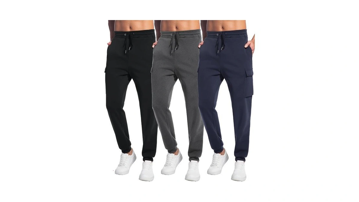 Men's 3 Pack Fleece Cargo Sweatpants Workout Joggers Casual Hiking