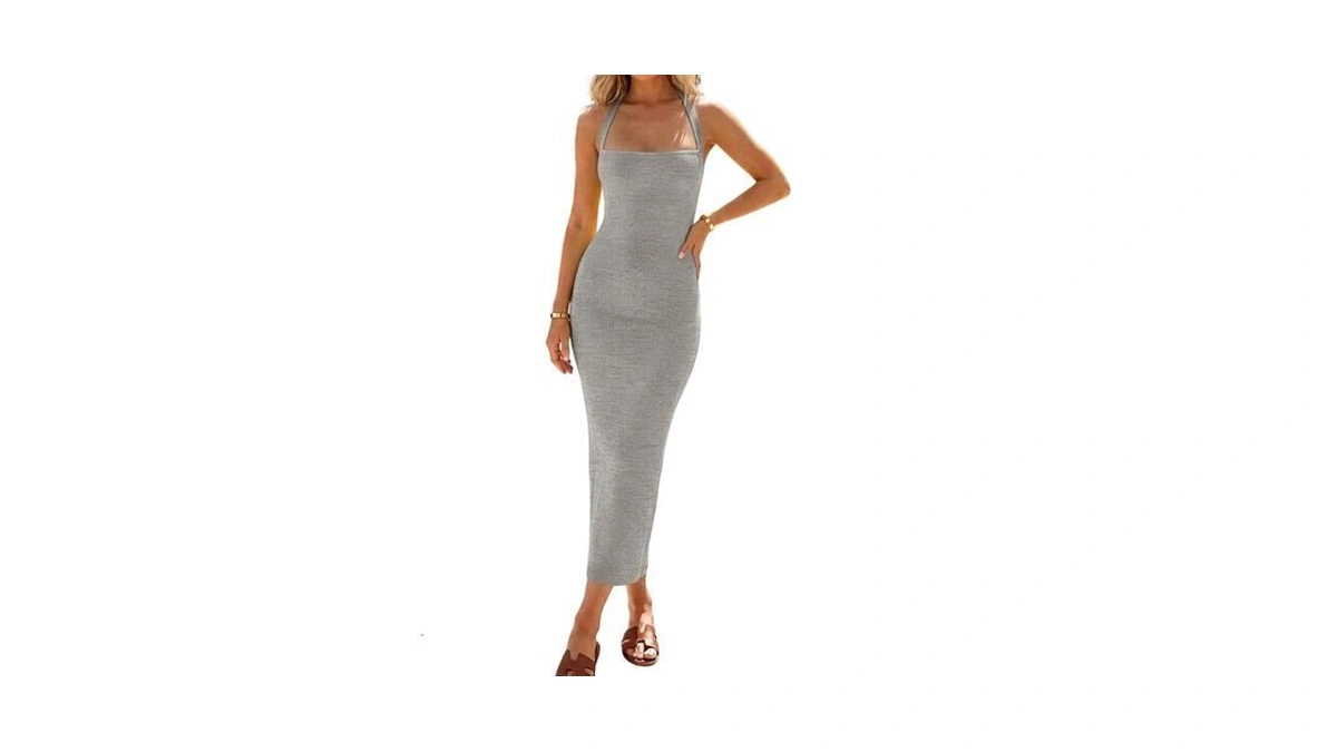 Chicme Womens Sexy Dress Midi Ribbed Sleeveless Criss Cross Straps
