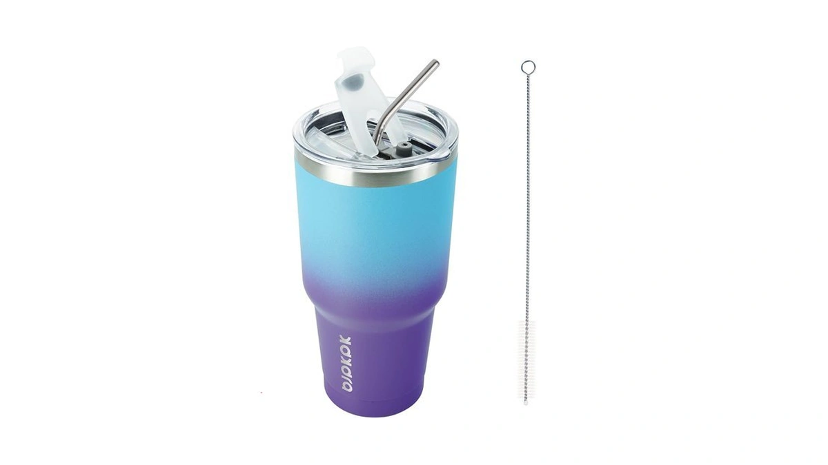 Bjpkpk 30oz Color Block Tumbler With Lid And Straw,stainless Steel
