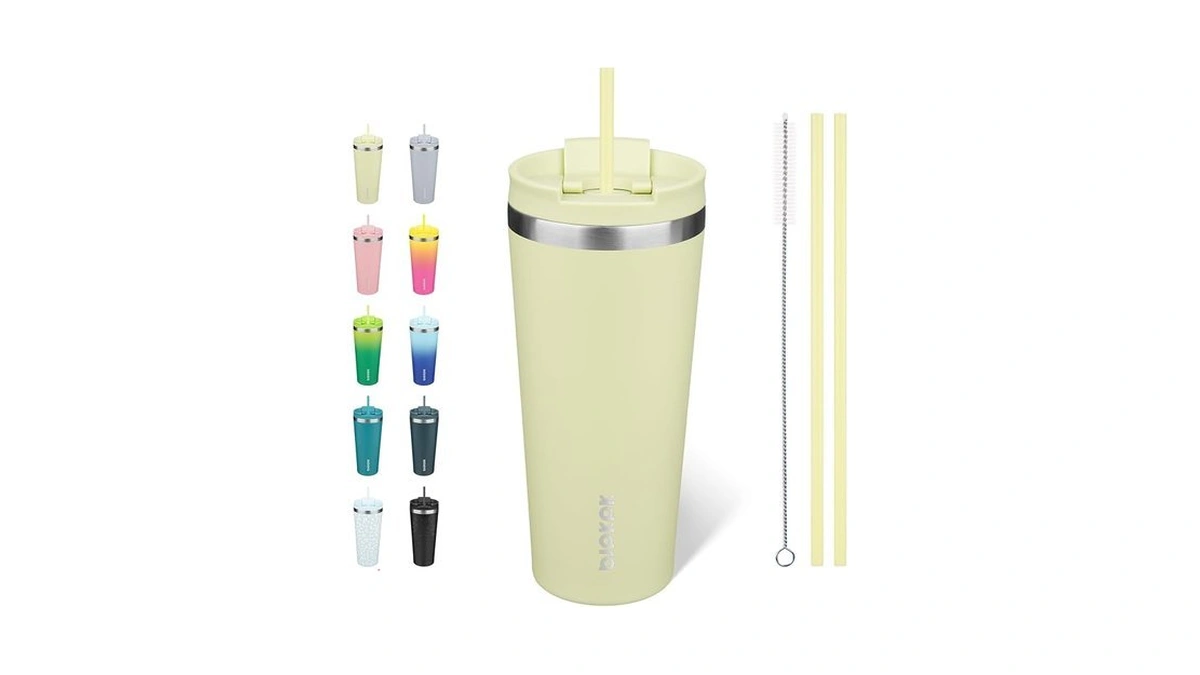 Bjpkpk 22oz Insulated Tumbler With Lid And Straw Stainless Steel