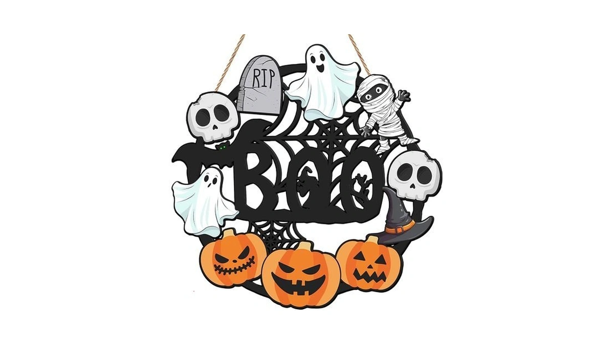 Halloween Wreaths For Front Door, Wooden Boo Door Sign Hanging