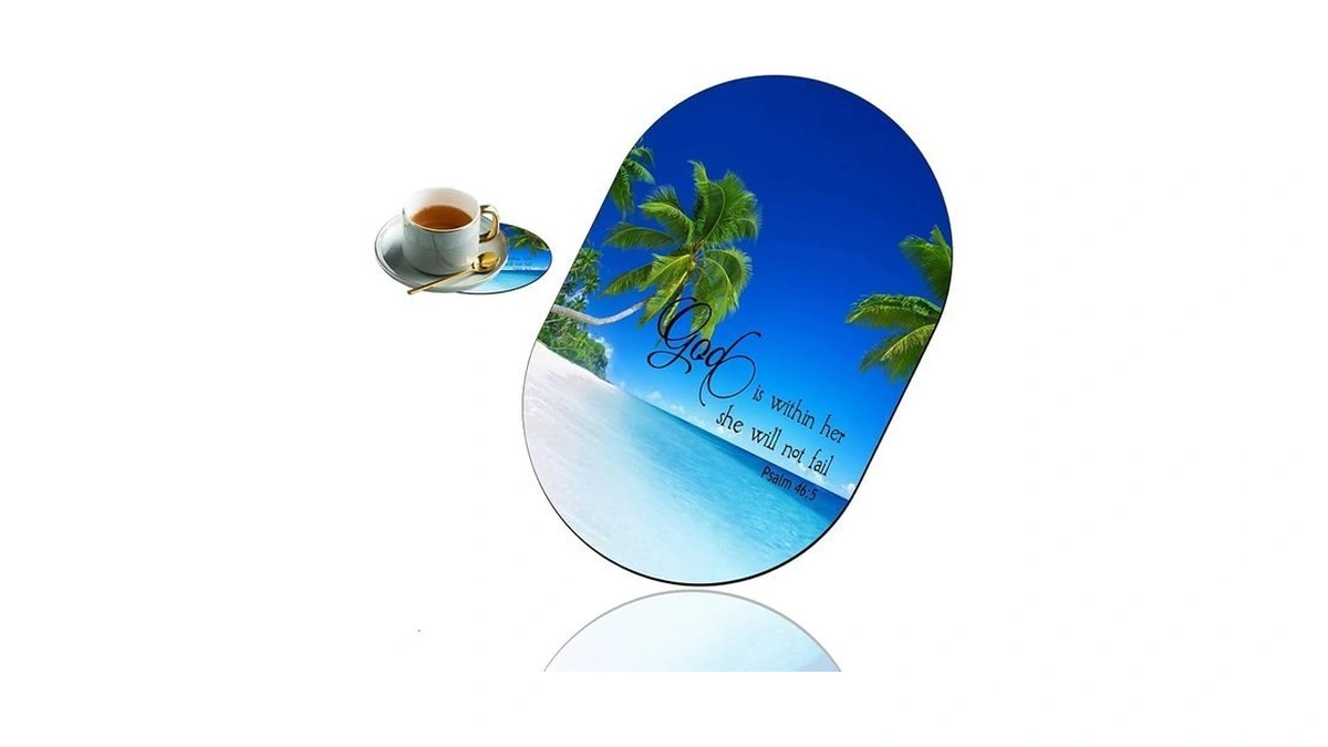 Personality Mouse Pad With Coaster Set, Shore Palms Tropical Beach