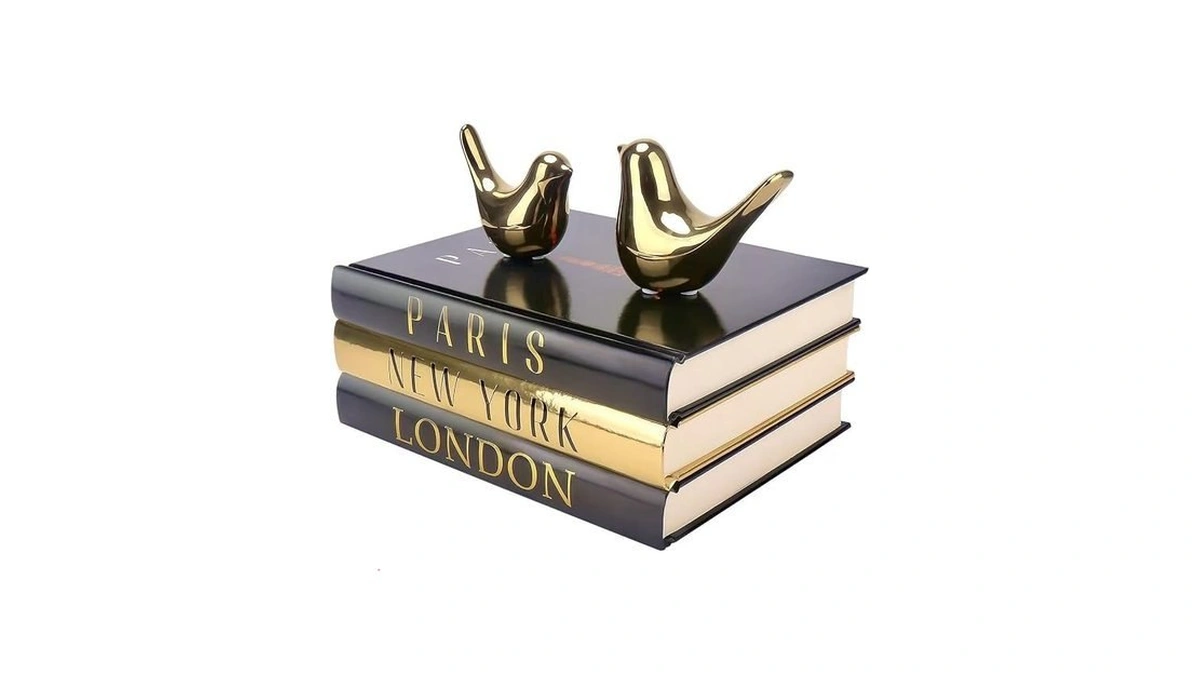 Decorative Books For Home Decor With Small Birds Statues Gold