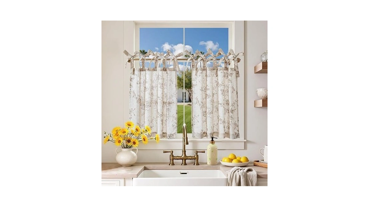 Jinchan Floral Kitchen Curtains 24 Inch Linen Tier Curtains Farmhouse