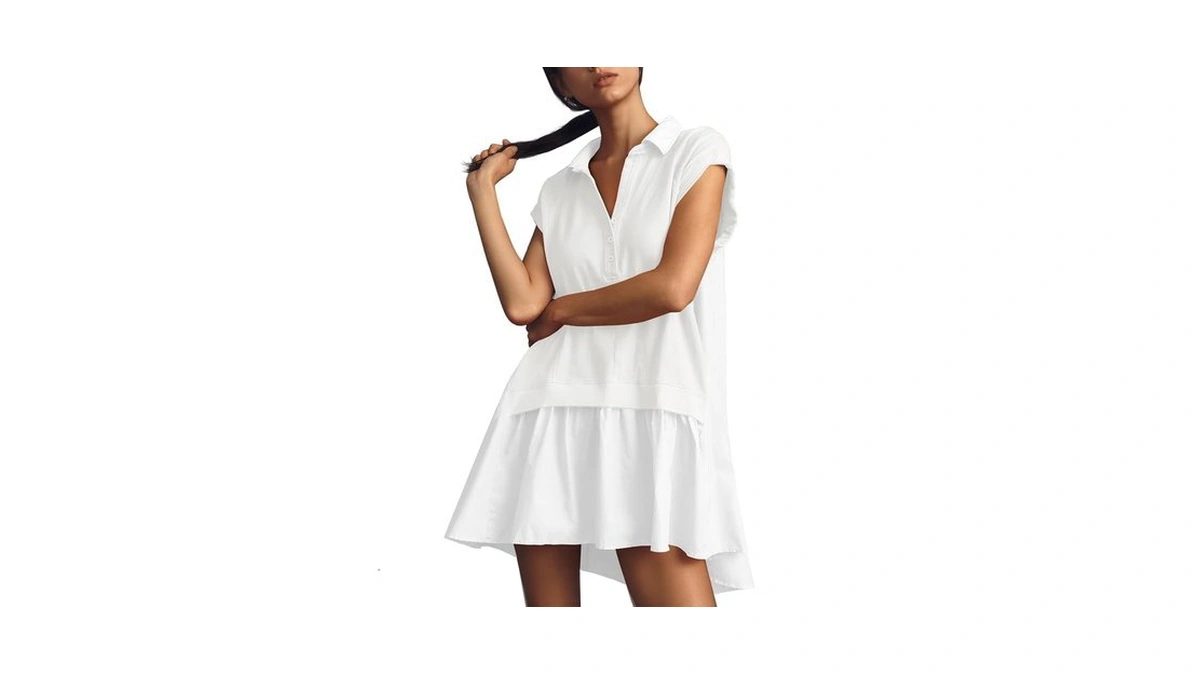 Fisoew Womens Summer Sweatshirt Dresses Short Sleeve V Neck Casual