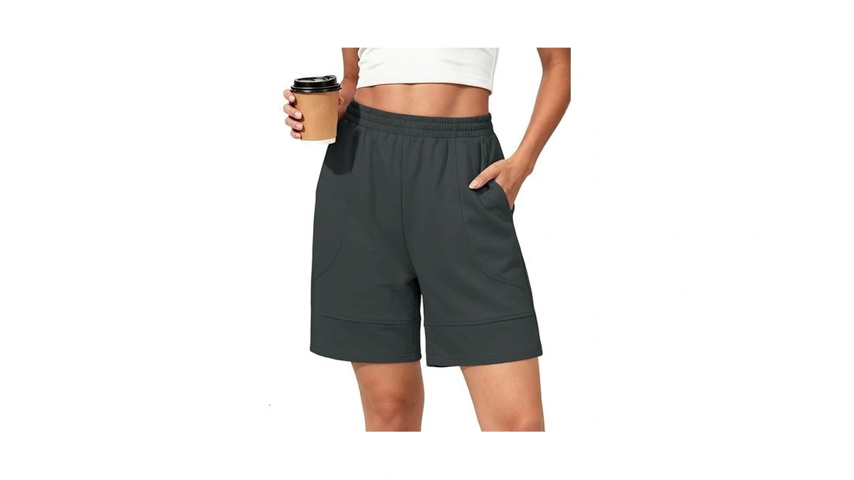 Kissmoda Women Bermuda Sweat Shorts High Waist Pockets Summer Lounge