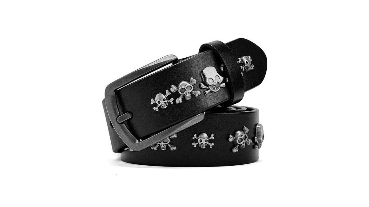 Wizneerk Black Studded Belt For Men Black Skull Belt For