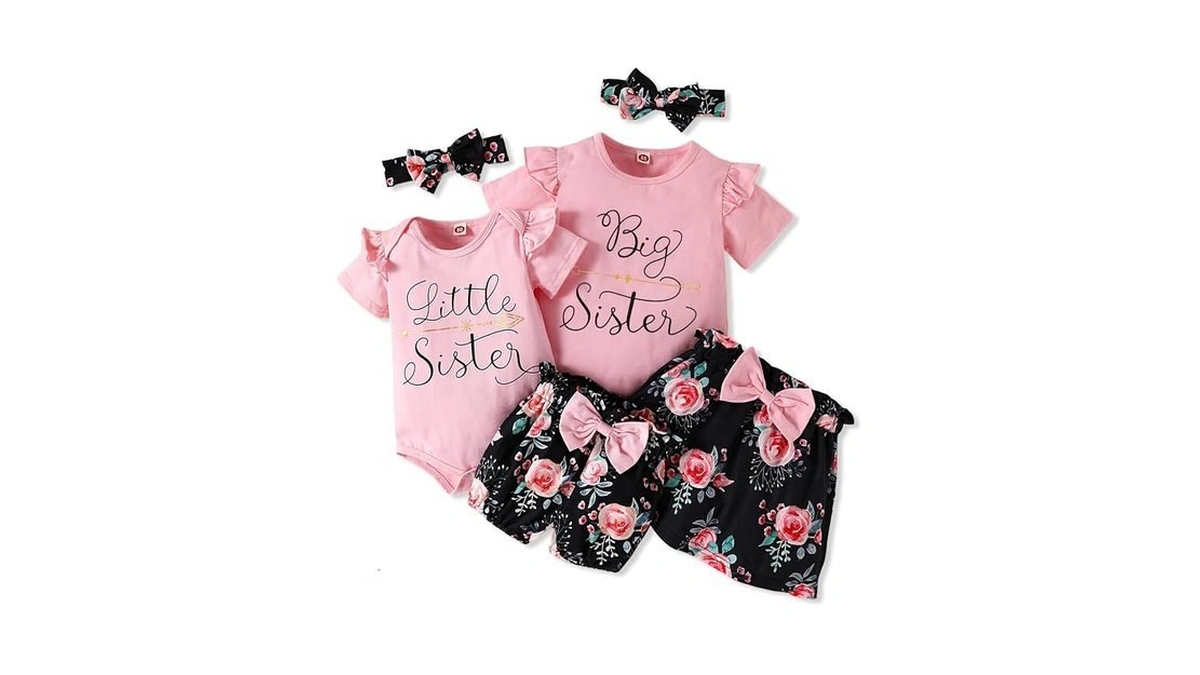 Amawmw Big Sister Little Sister Matching Outfits Romper/shirt+shorts/skirt+headband Toddler Baby