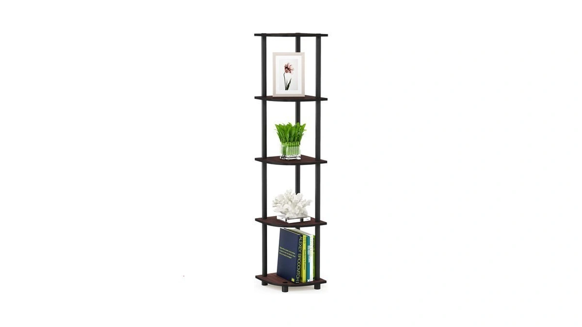 Furinno Turn-n-tube Corner Shelf, 5-tier Corner Bookshelf, Open Storage Shelves,