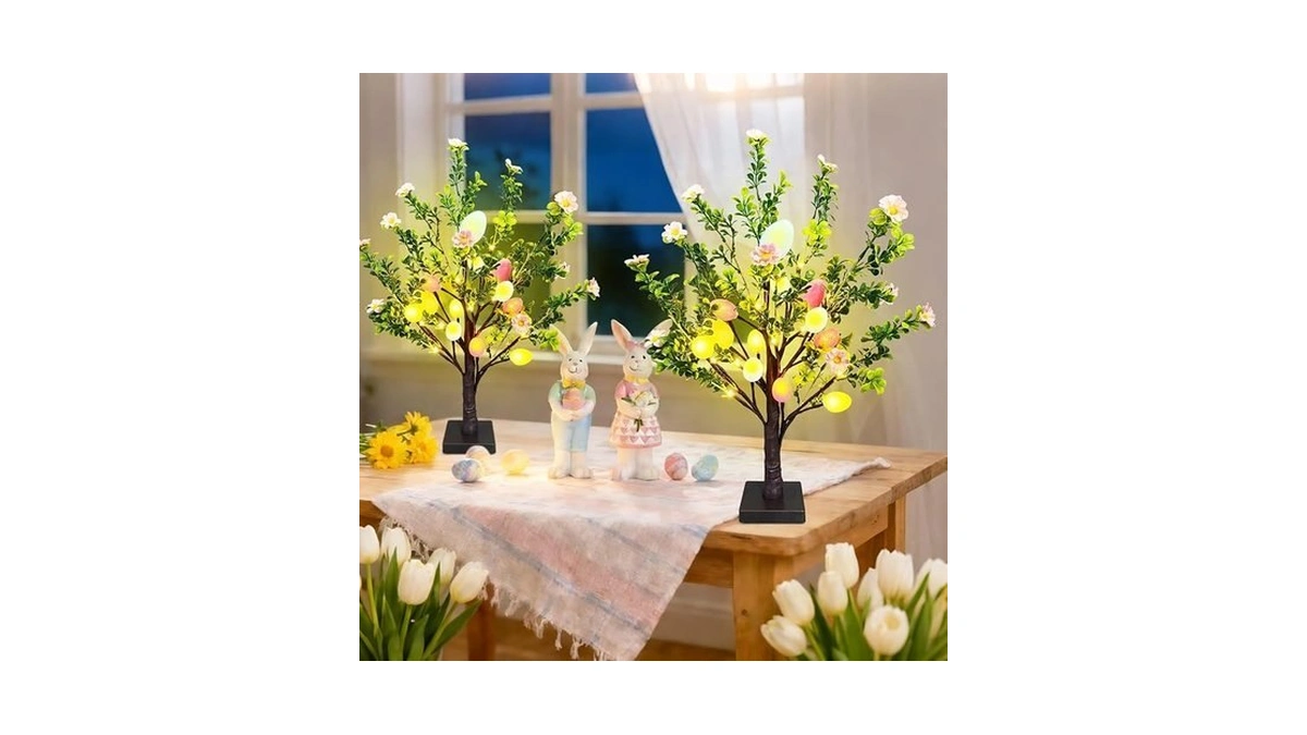 2 Pack 22" Lighted Easter Tree Decorations With 24 Pink