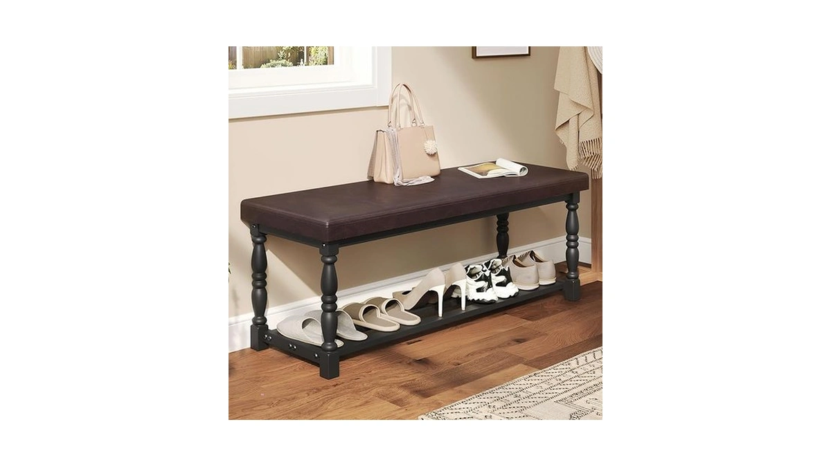 Yitahome 48 Inch Entryway Bench, Storage Bench With Metal Shelf