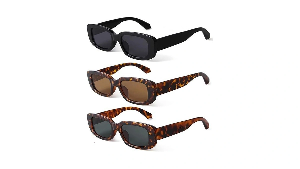 Kuguaok 3pack Retro Rectangle Sunglasses Women And Men Vintage Small