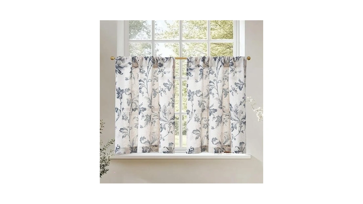 Jinchan Linen Kitchen Curtains 36 Inch Vintage Floral Tier Curtains