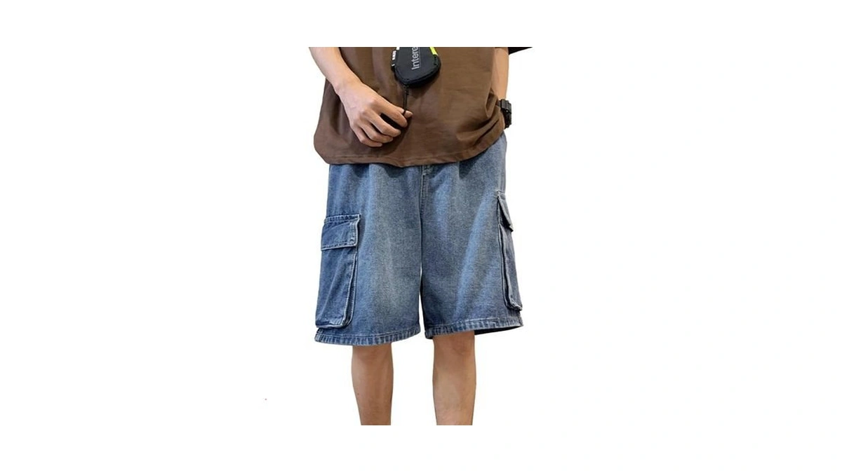 Emmiol Baggy Jean Shorts Men, Y2k Jorts Cargo Elastic Waisted,