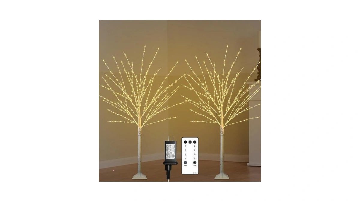 2pack 4ft Lighted Birch Tree With 400 Led Warm White
