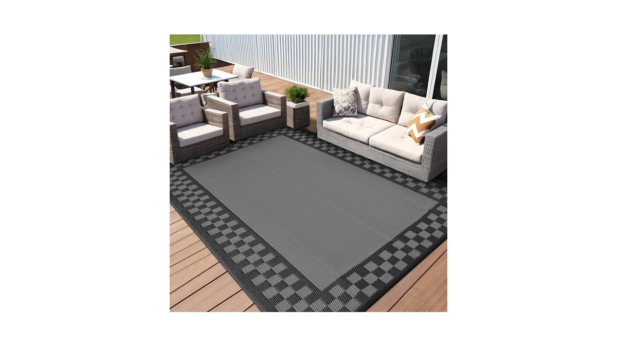 Luxloom Outdoor Rug 9x12 Waterproof Reversible Patio Rug Geometric Outdoor