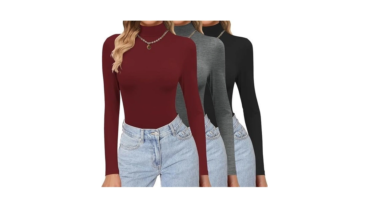 Ekouaer Women's 3 Pack Turtleneck Shirts Long Sleeve Mock Tops