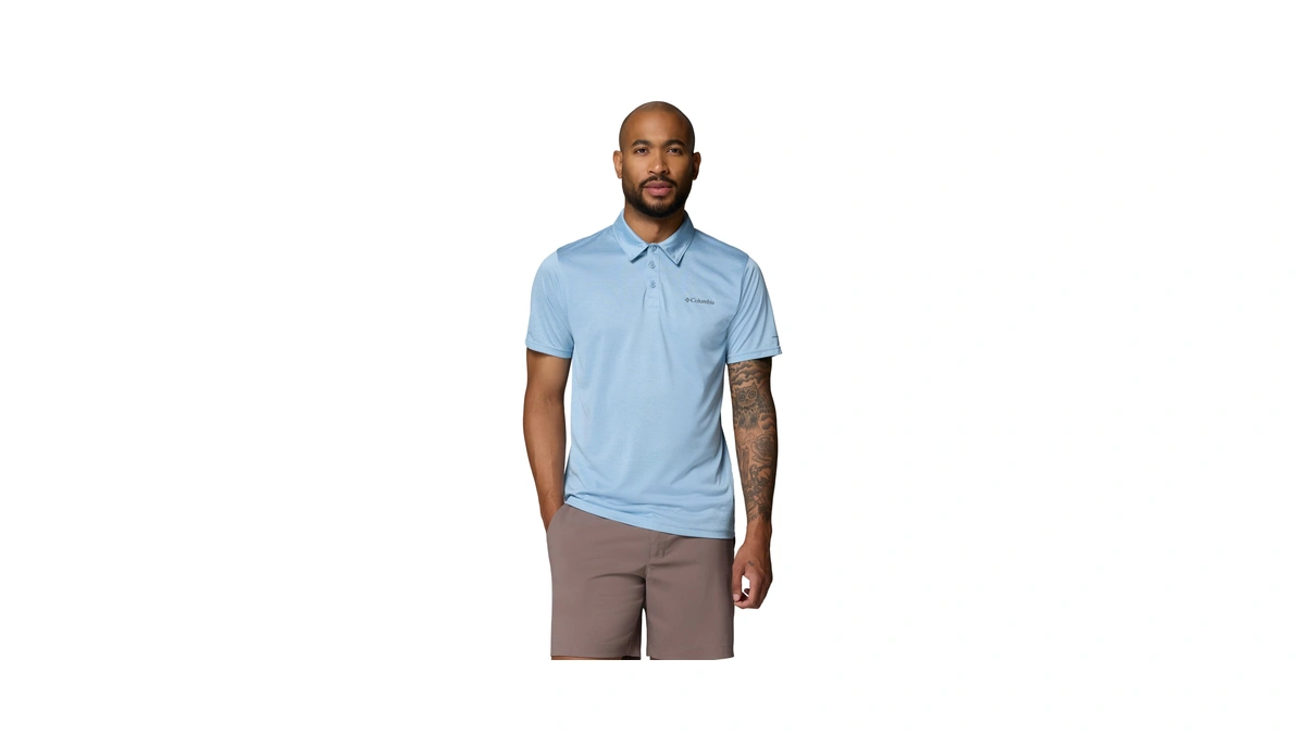 Columbia Men's Hike Short Sleeve Polo, Ripple Blue Heather, 2x