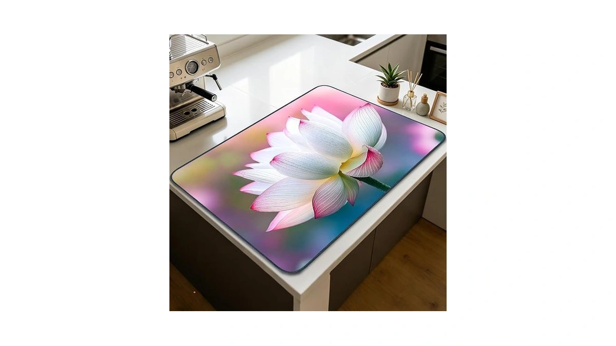 Nuxovilar Stove Top Cover Lotus Floral Pattern Polyester Diatomaceous Earth