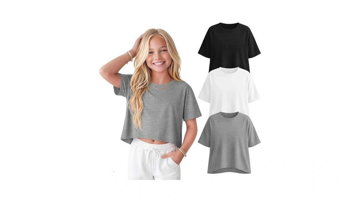 Lessonzoo 3 Pack Girls Crop Tops Kids Oversized Baggy Short