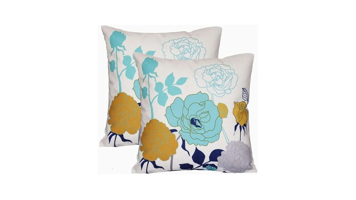 Sykting Turquoise And Yellow Floral Pillow Covers 20x20 Set Of