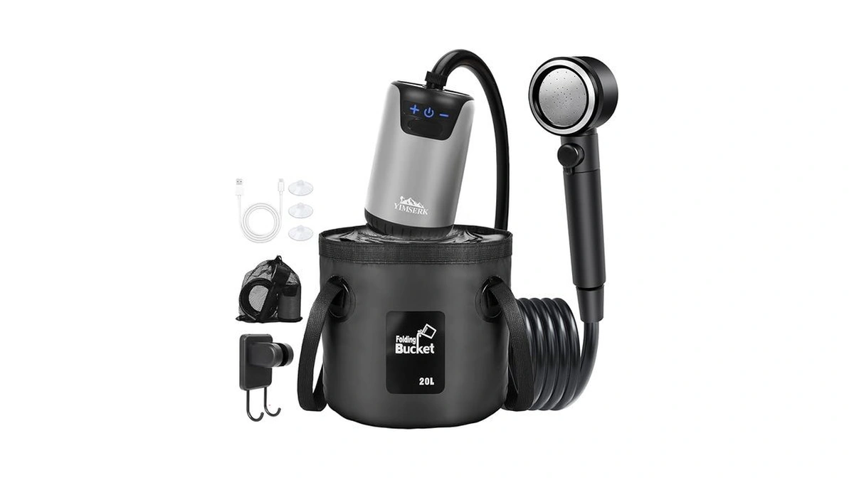 Yimserk 8000mah Portable Camping Shower With 5 Gal Collapsible Bucket,