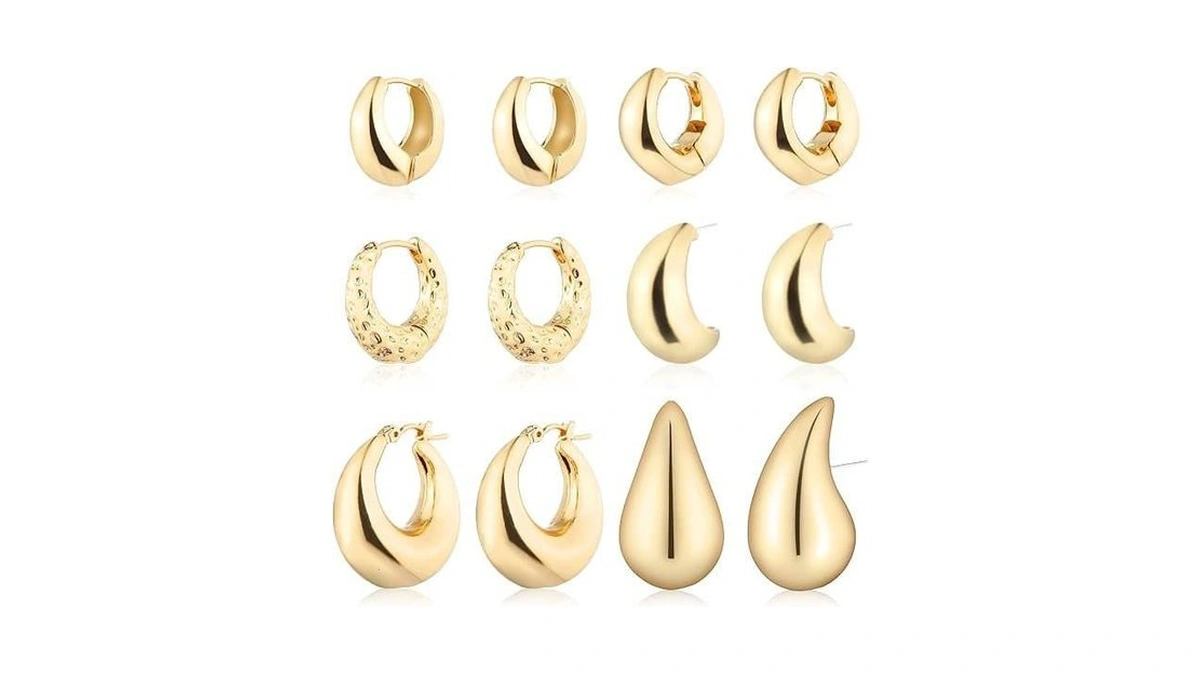 Wgoud 6 Pairs Gold Hoop Earrings Set For Women, 14k