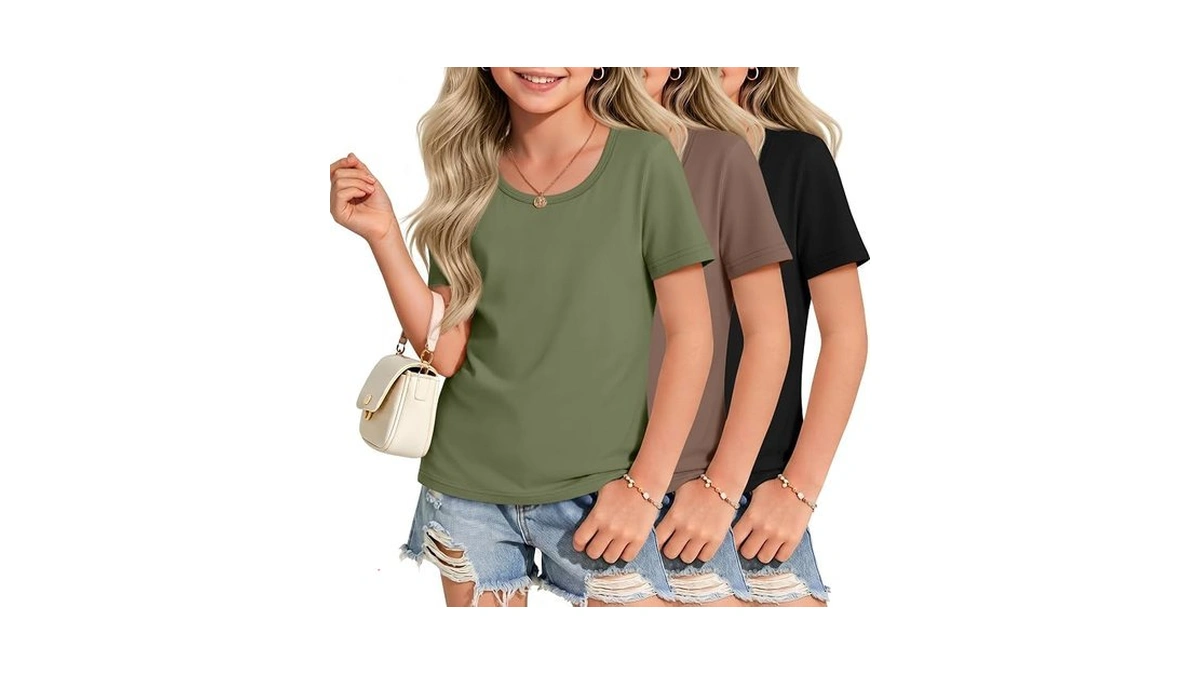 Lessonzoo 3 Pack Girl's Short Sleeve T Shirts Scoop Neck