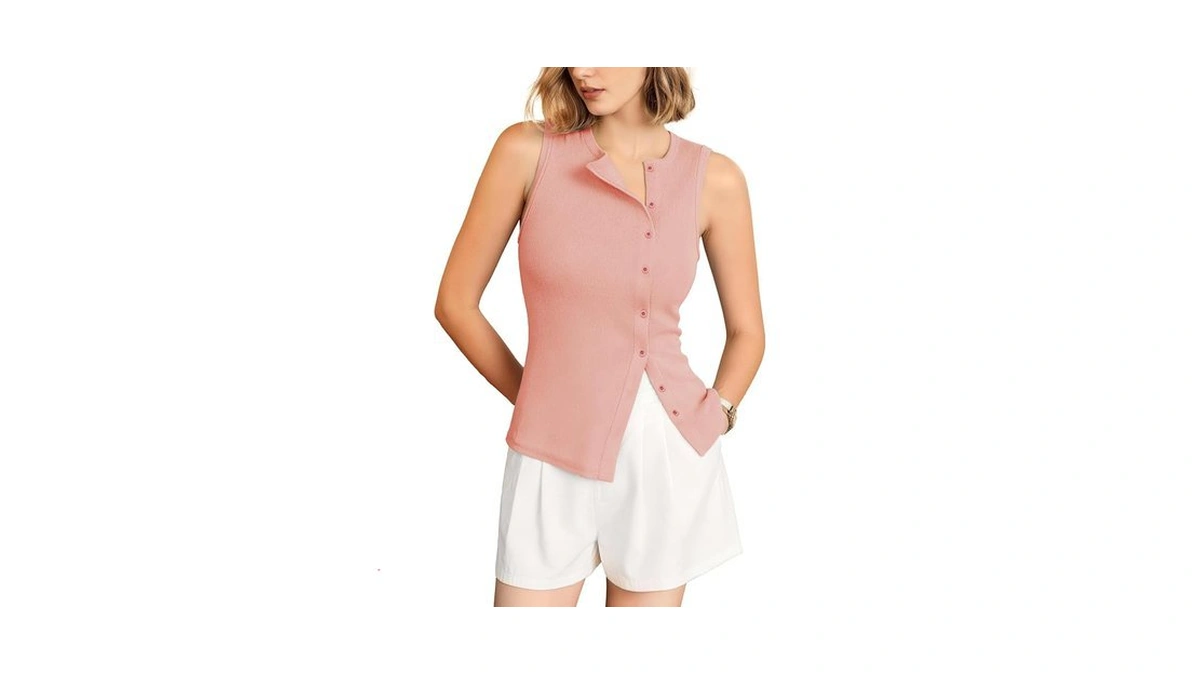 Outfeel Women's Asymmetric Button Down Tank Top - Cute Casual