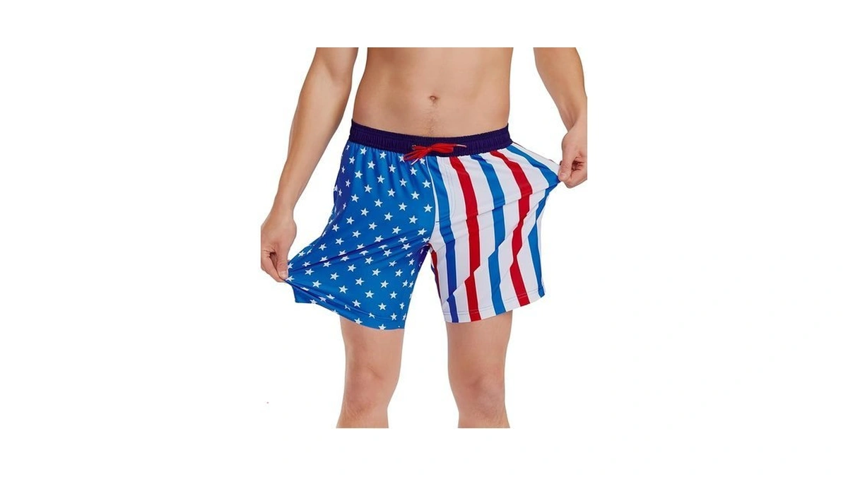 Tipsy Elves Men's Usa United Stripes Stretch Swim Trunks Size