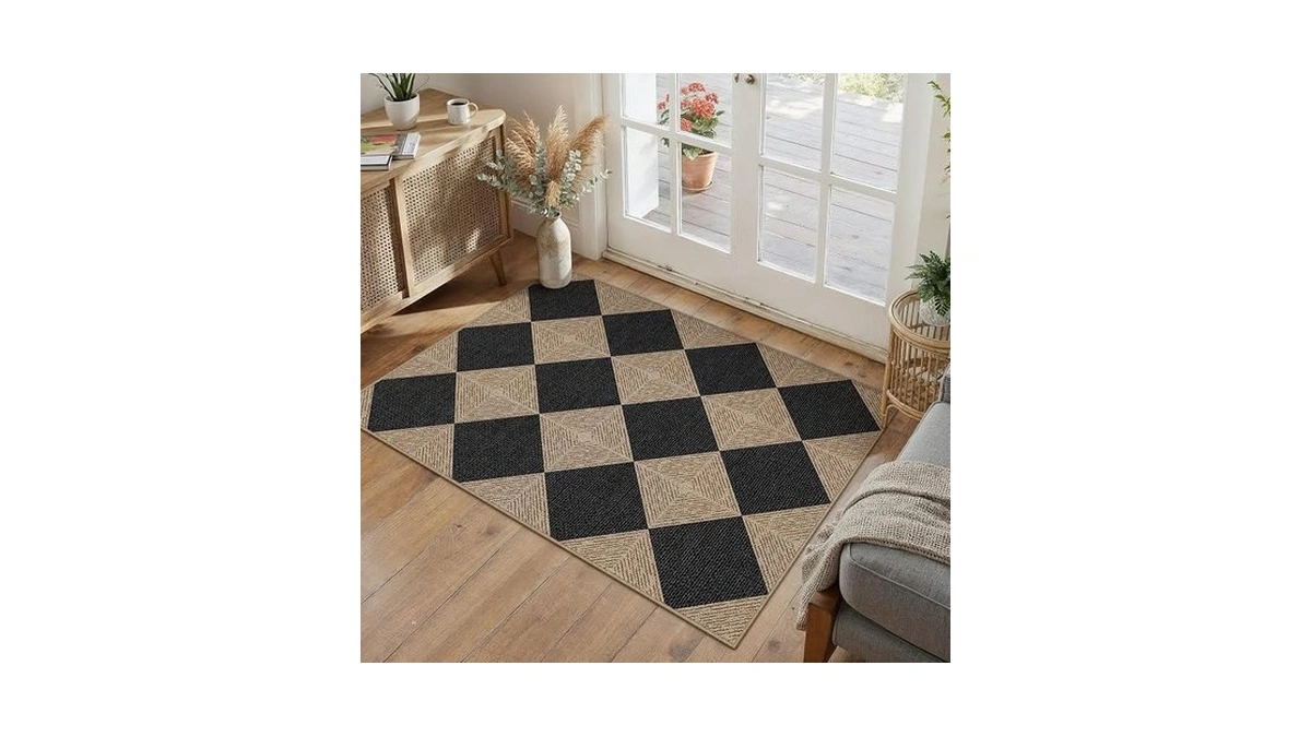 Purecozy 2x3 Checkered Easy Jute Kitchen Front Doormat Non Slip