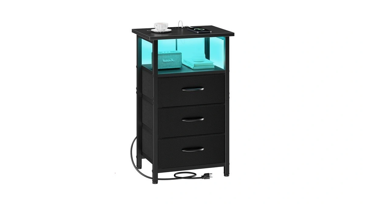Vagusicc Night Stand With Charging Station, Led Nightstand For Bedroom,