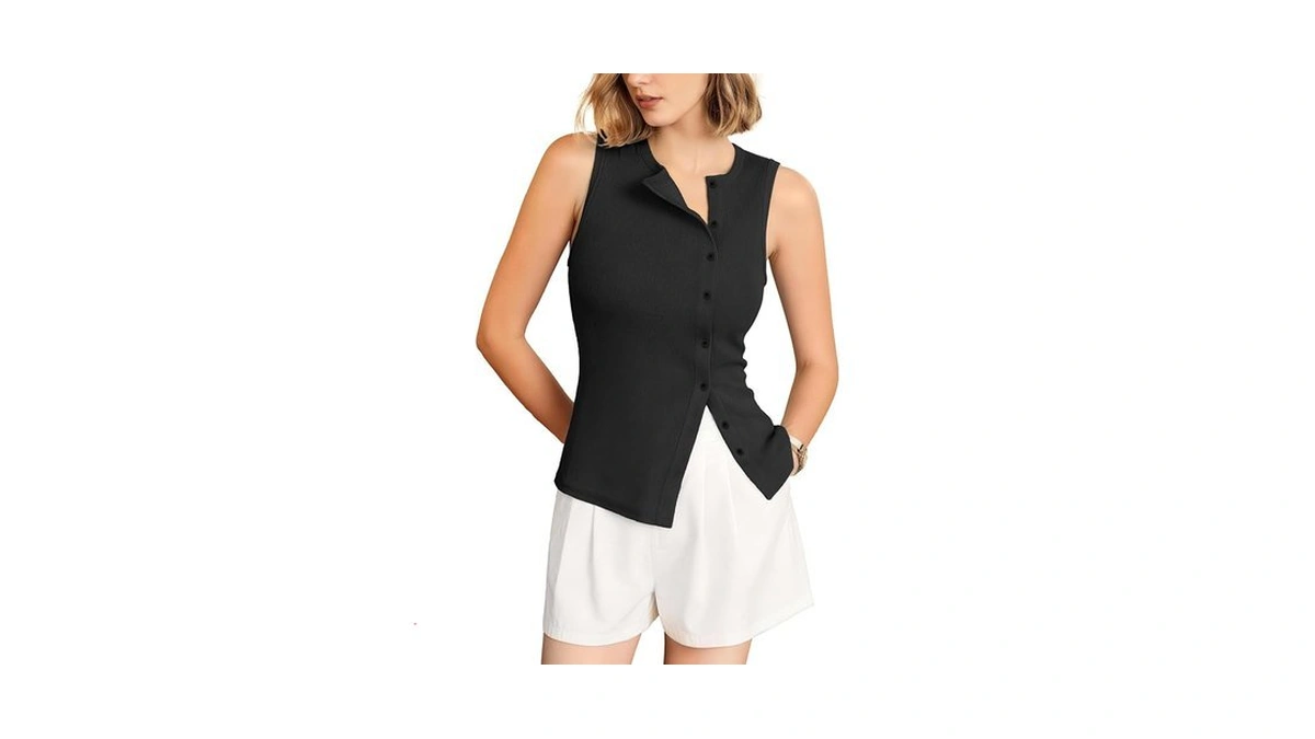Outfeel Women's Asymmetric Button Down Tank Top - Cute Casual