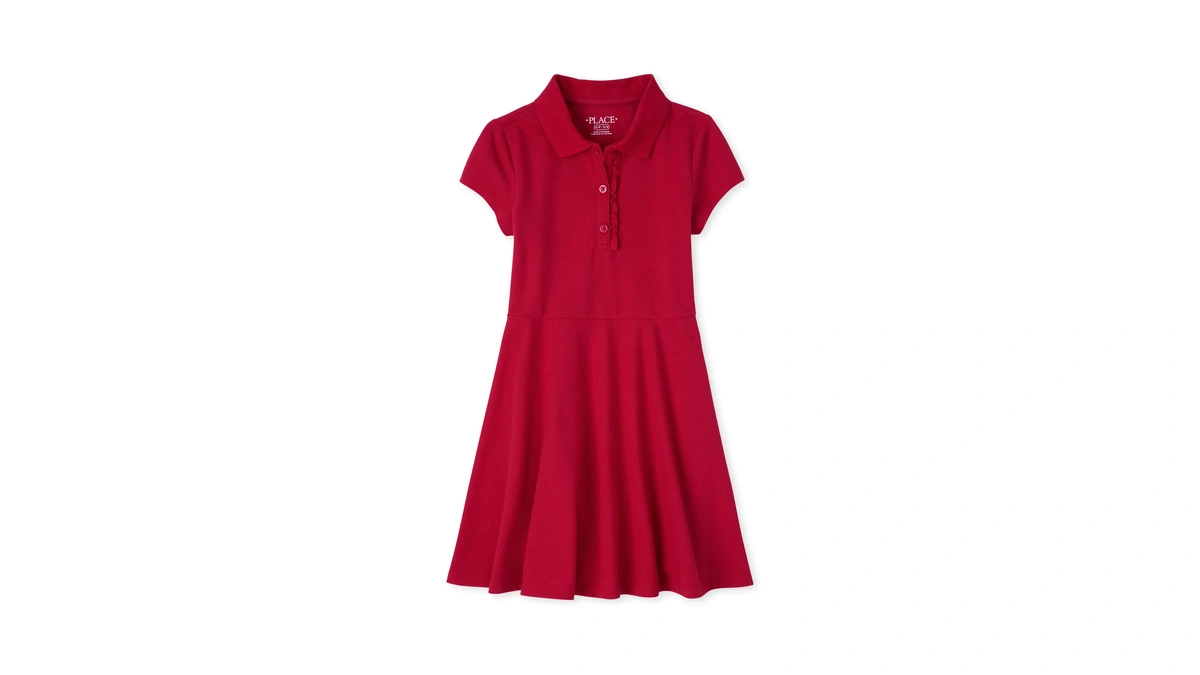 The Children's Place,short Sleeve Ruffle Polo Dress,ruby,xxlarge(16)