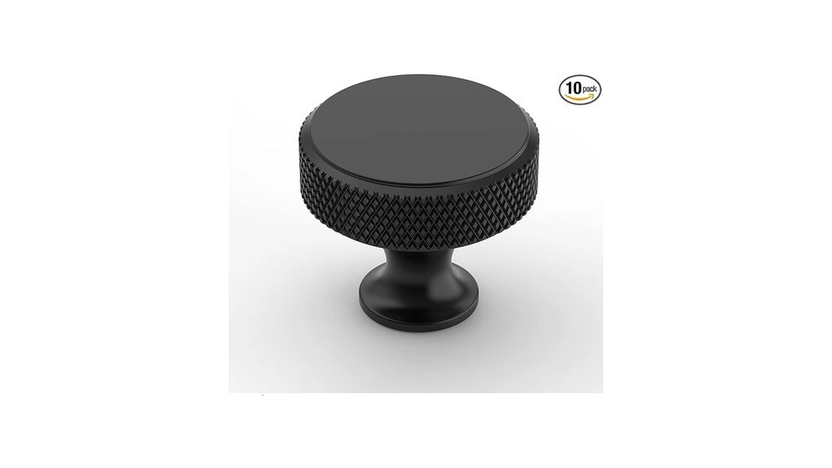 Amerdeco 10 Pack Matte Black Knurled Cabinet Knobs Kitchen Cabinet