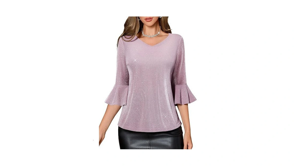 Homrain Sparkle Tops For Women Dressy Wedding Guest V Neck