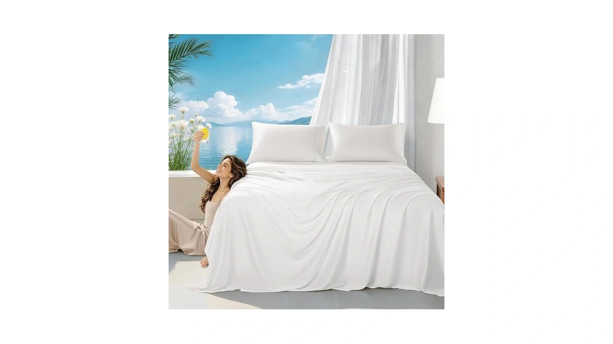 Lbro2m 100% Mulberry Silk Satin Sheets Set Queen Size 16"