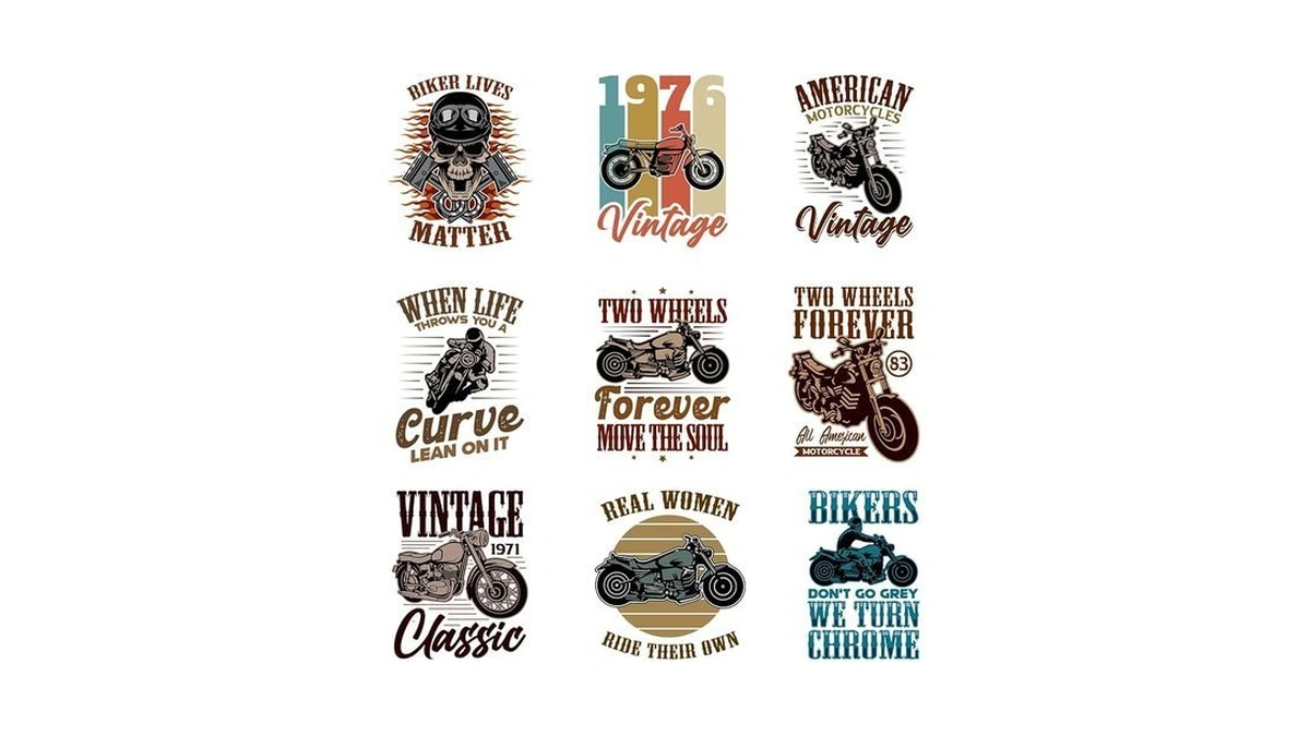 9pcs Vintage Motorbike Iron On Decals Thermal Transfer Stickers For