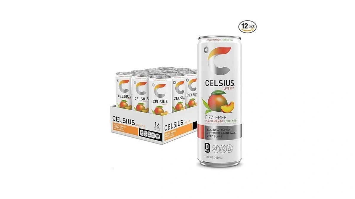 Celsius Fizz Free Peach Mango Green Tea, Sugar Free Energy