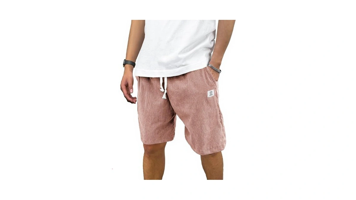 Plepan Mens Corduroy Shorts Casual 7 Inch Inseam Elastic Waist