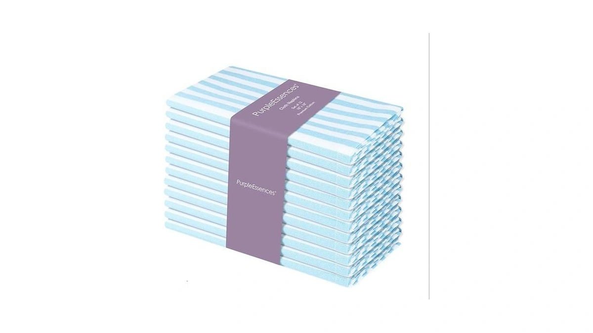 Purpleessences Plain Striped Cloth Napkins - Set Of 12-100% Cotton