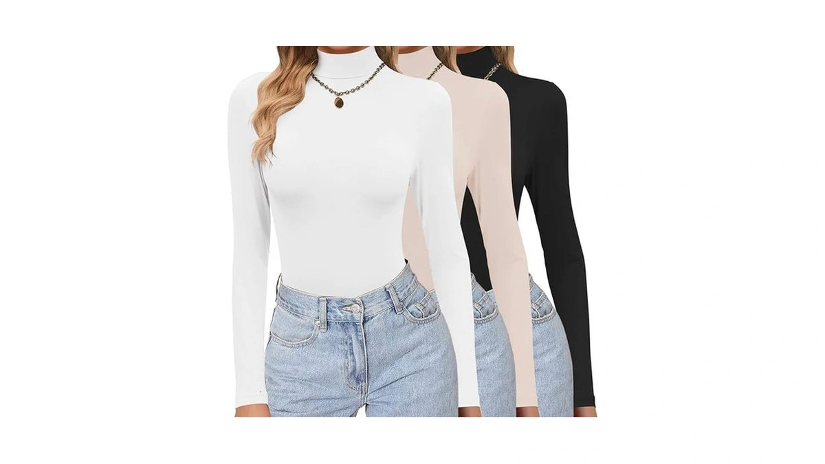 Ekouaer Women's 3 Pack Turtleneck Shirts Long Sleeve Mock Tops