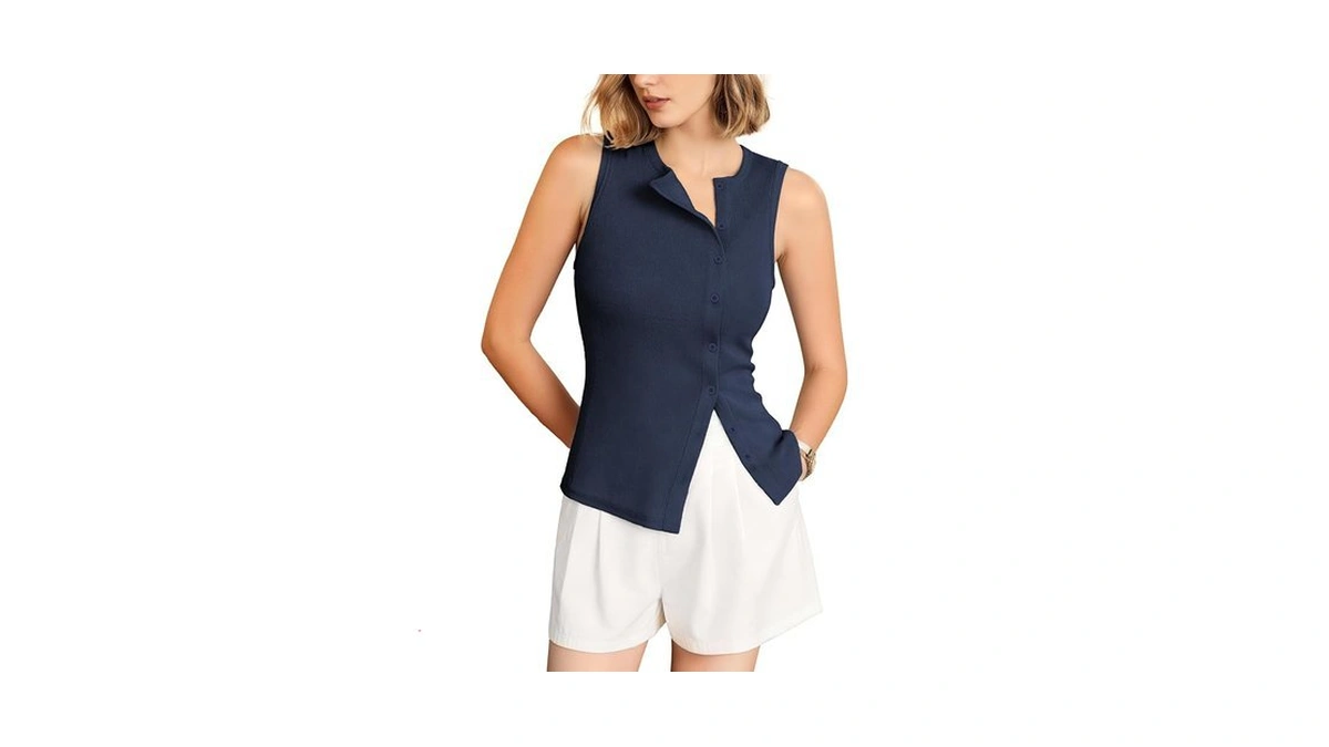 Outfeel Women's Asymmetric Button Down Tank Top - Cute Casual
