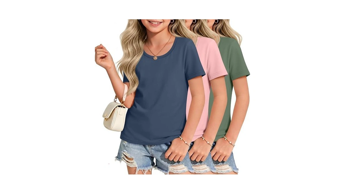Lessonzoo 3 Pack Girl's Short Sleeve T Shirts Scoop Neck