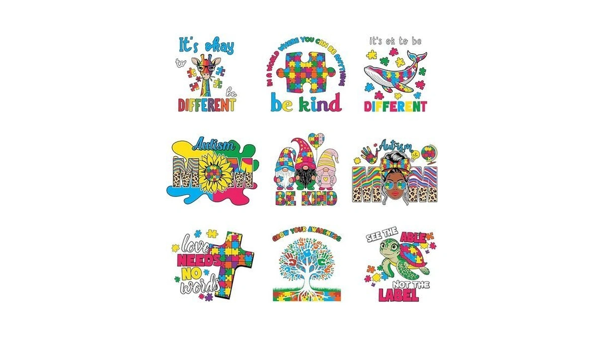 9pcs Autism Mama Mom Iron On Decals For T-shirt Diy