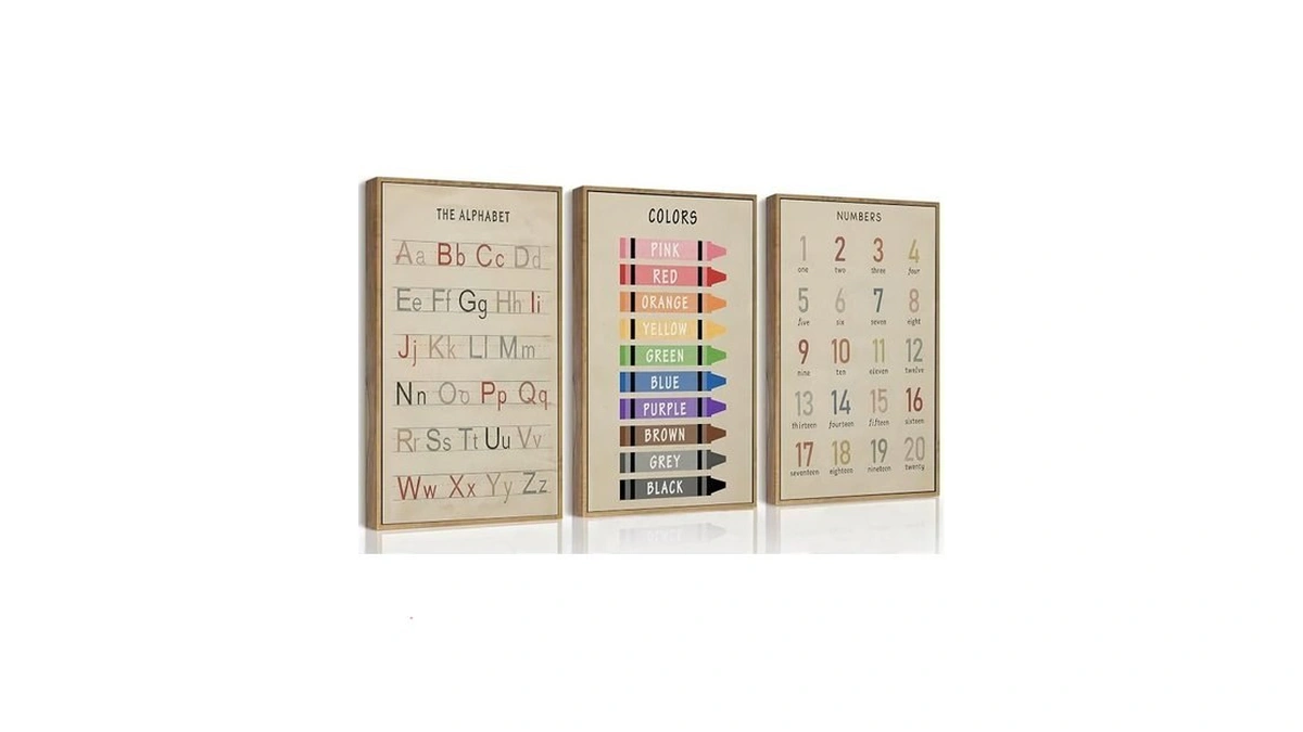 3pcs Nursery Educational Wall Art Preschool Education Letter Number Poster