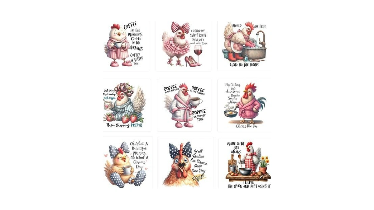 9pcs Chicken Quotes Iron On Decals Thermal Transfer Stickers For